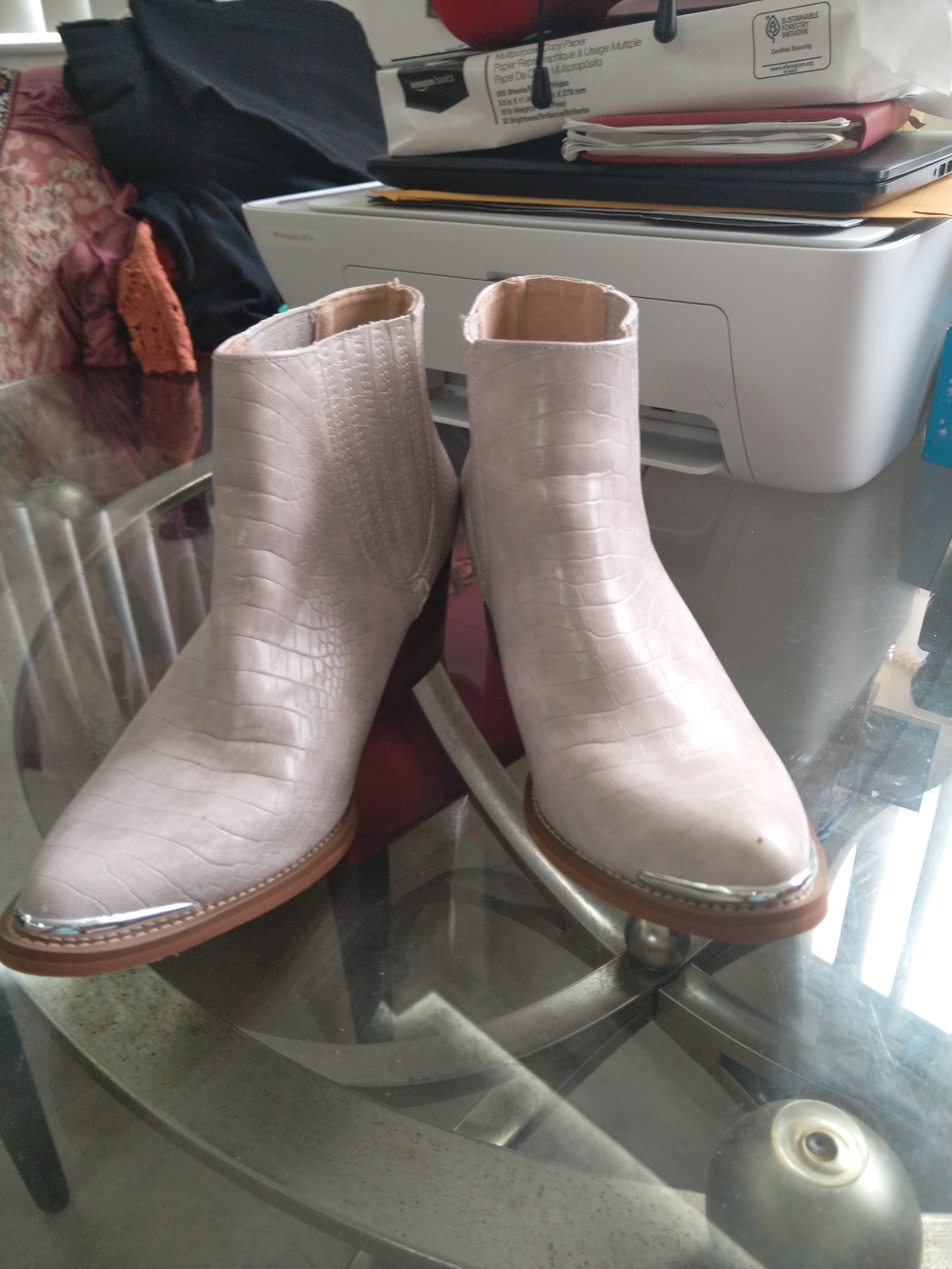 Croc-Embossed Ankle Boots in Light Pink